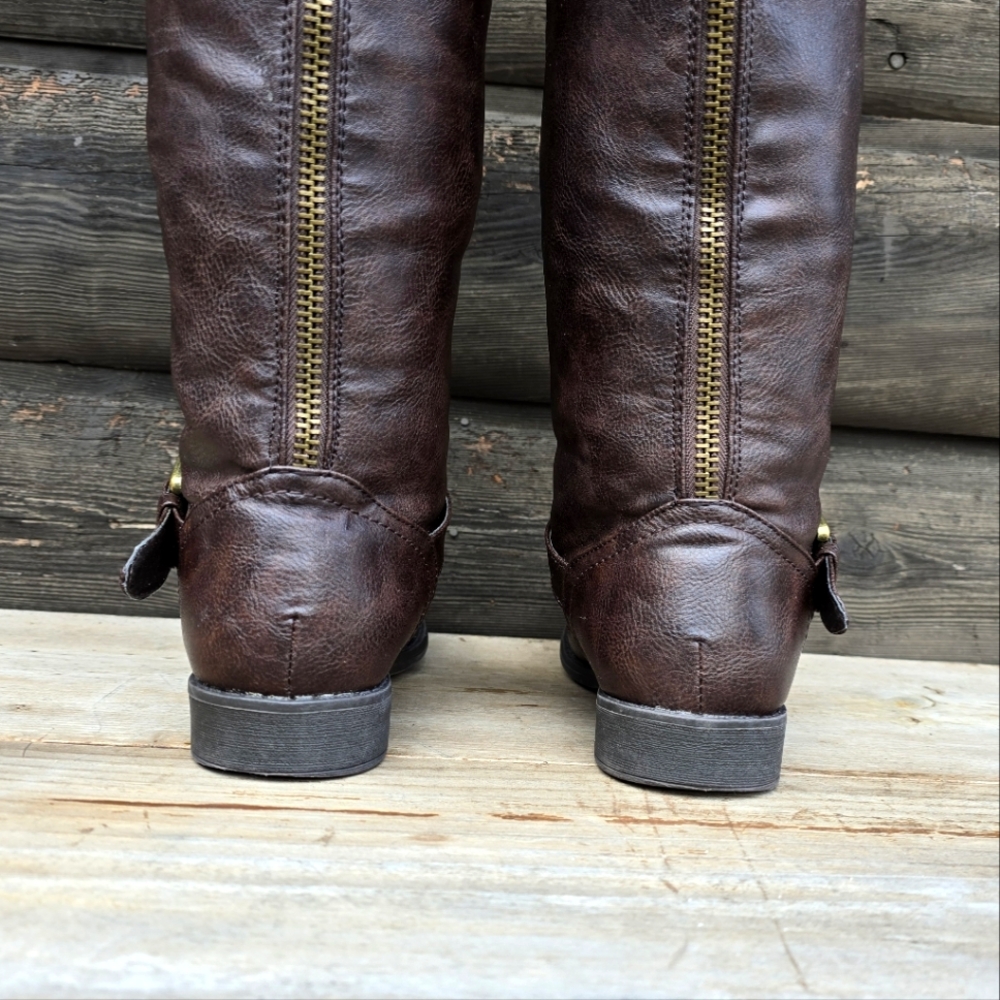 JustFab Zella Brown Vegan Leather, Western Riding Moto Boots. WMS 8M - Picture 9 of 13